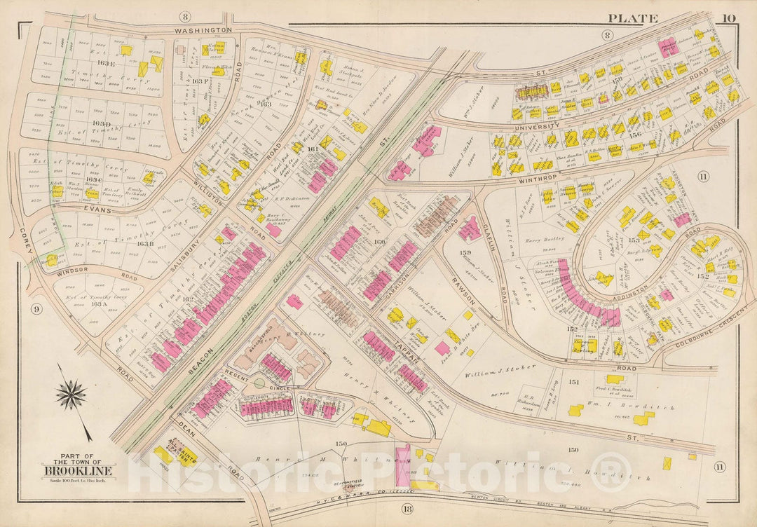 Historic Map : Atlas Town of Brookline, Brookline 1907 Plate 010 , Vintage Wall Art
