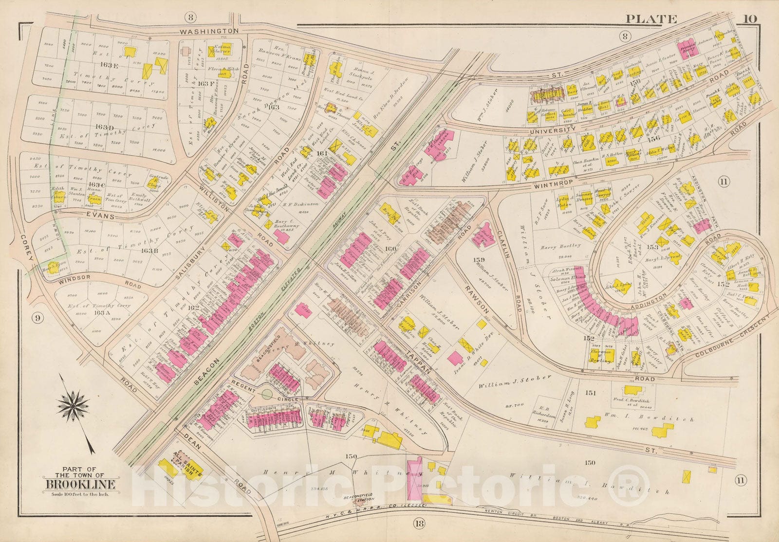 Historic Map : Atlas Town of Brookline, Brookline 1907 Plate 010 , Vintage Wall Art