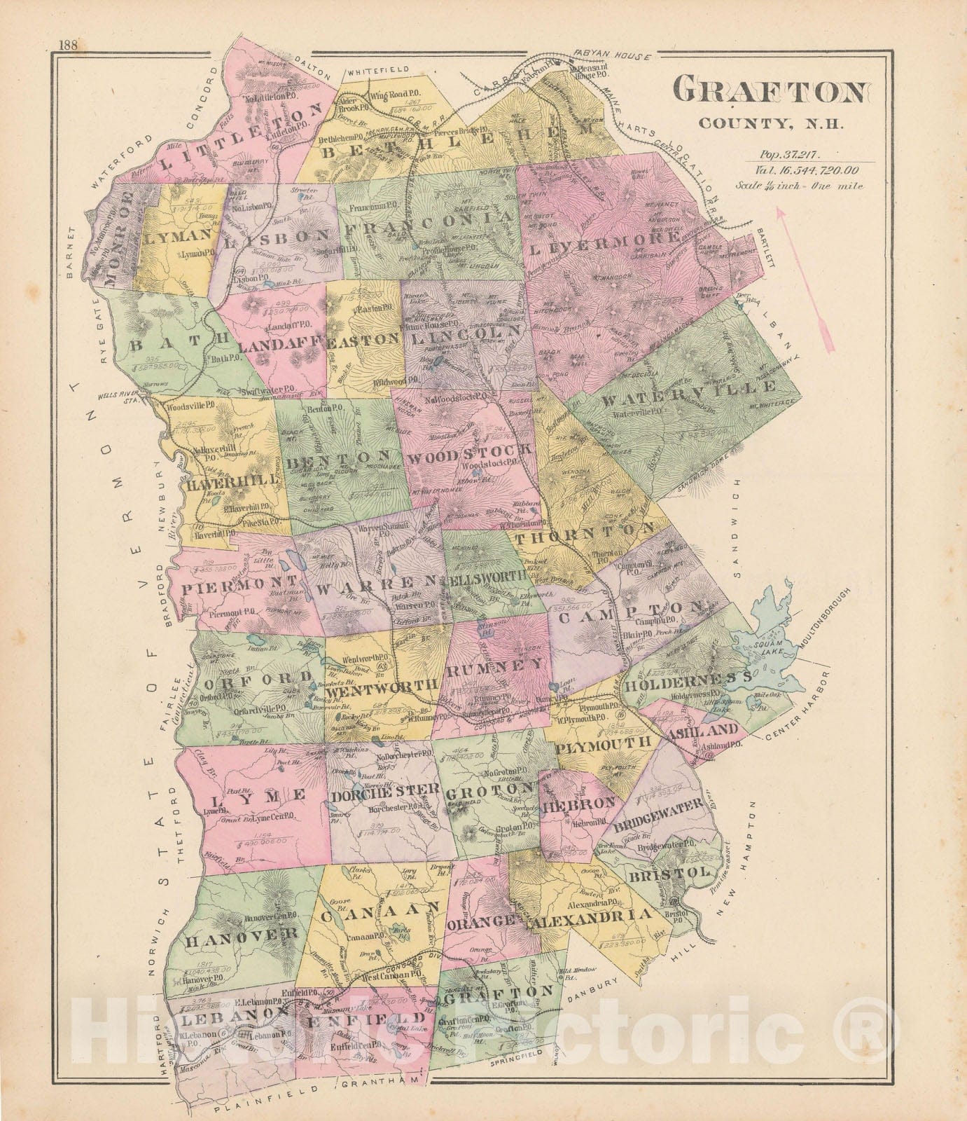 Historic Map : Grafton 1892 , Town and City Atlas State of New Hampshire , Vintage Wall Art