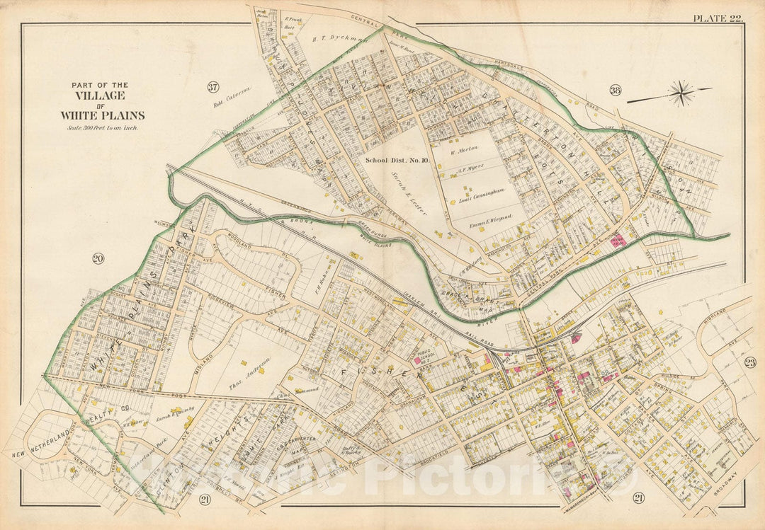 Historic Map : Atlas of Westchester County, White Plains 1901 Plate 022 , Vintage Wall Art