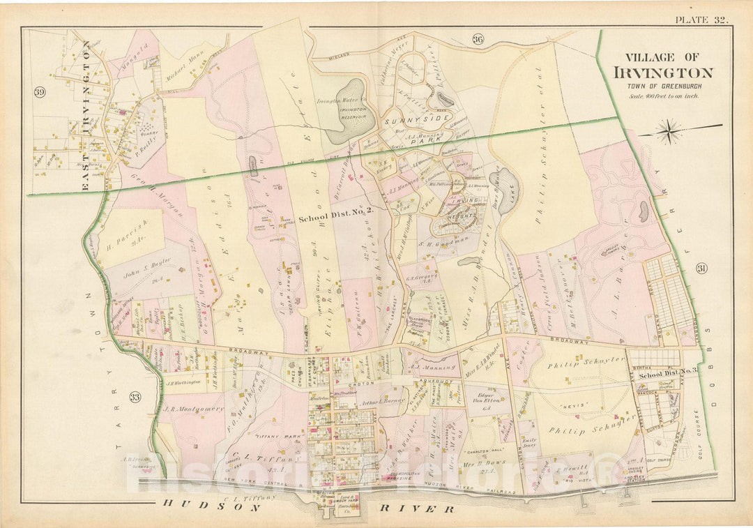 Historic Map : Atlas of Westchester County, Village of Irvington 1901 , Vintage Wall Art