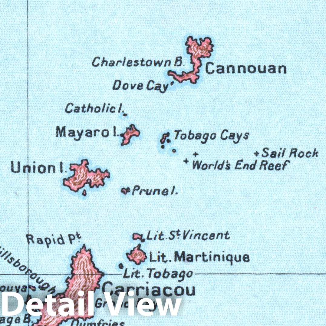 Historic Map : Pocket Guide to the West Indies, The Grenadine Islands 1939 , Vintage Wall Art