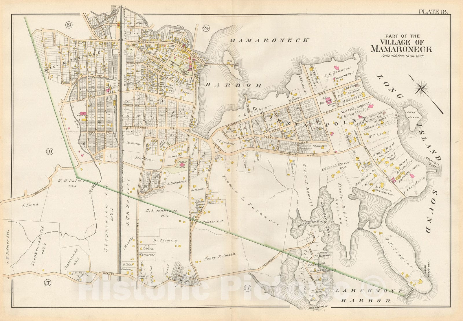 Historic Map : Atlas of Westchester County, Mamaroneck 1901 Plate 018 , Vintage Wall Art