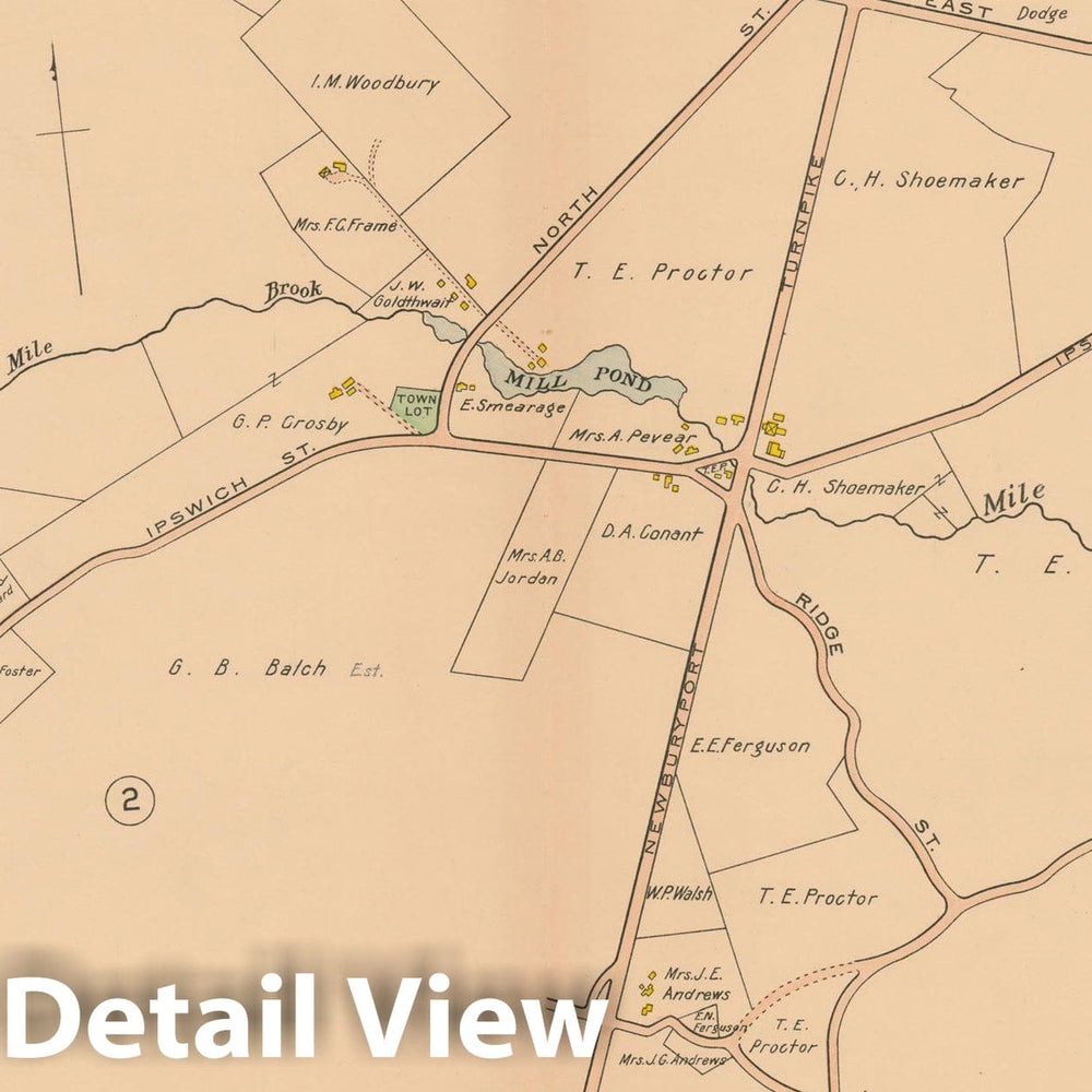Historic Map : Atlas Towns of Topsfield, Ipswich, Essex, Hamilton and Wenham, Essex County, MA, Topsfield 1910 Plate 005 , Vintage Wall Art
