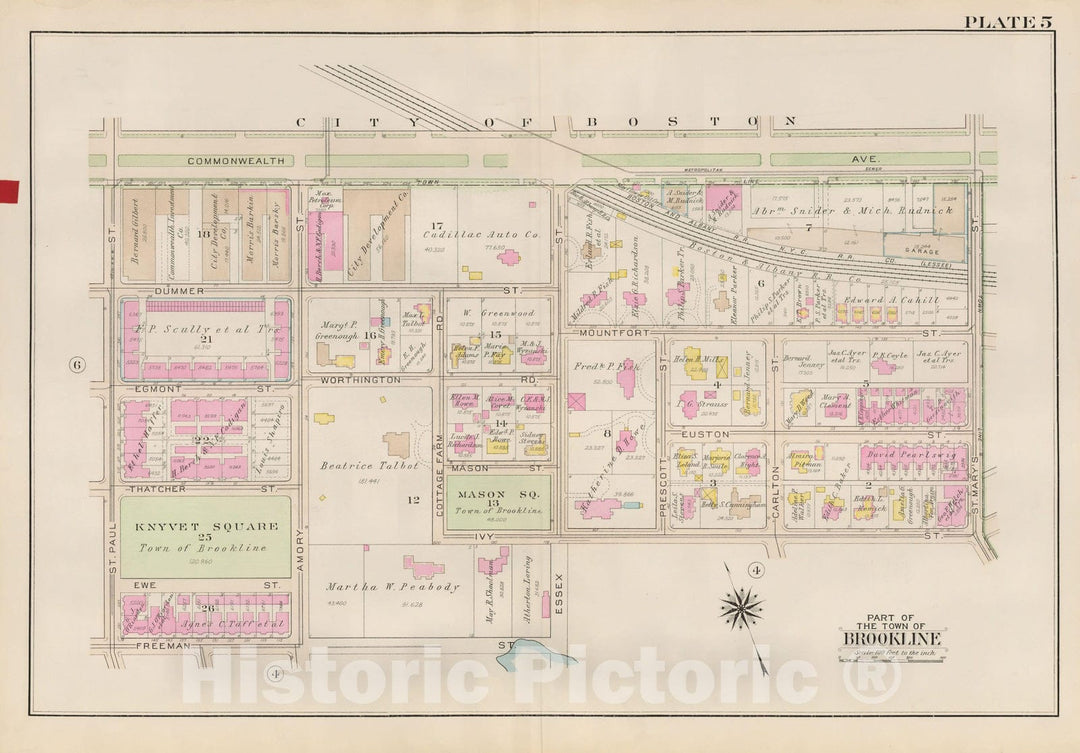 Historic Map : Atlas Town of Brookline, Brookline 1927 Plate 005 , Vintage Wall Art