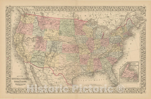 Historic Map : United States 1882 , Mitchell's New General Atlas , Vintage Wall Art