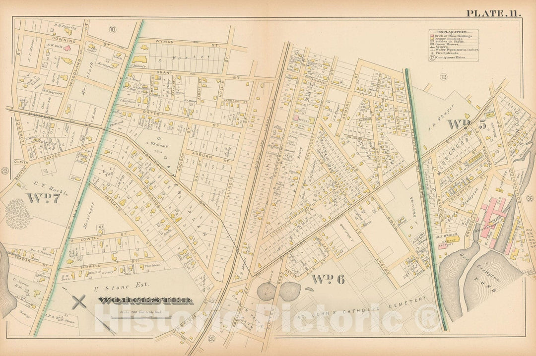Historic Map : Atlas City of Worcester, MA, Worcester 1886 Plate 011 , Vintage Wall Art