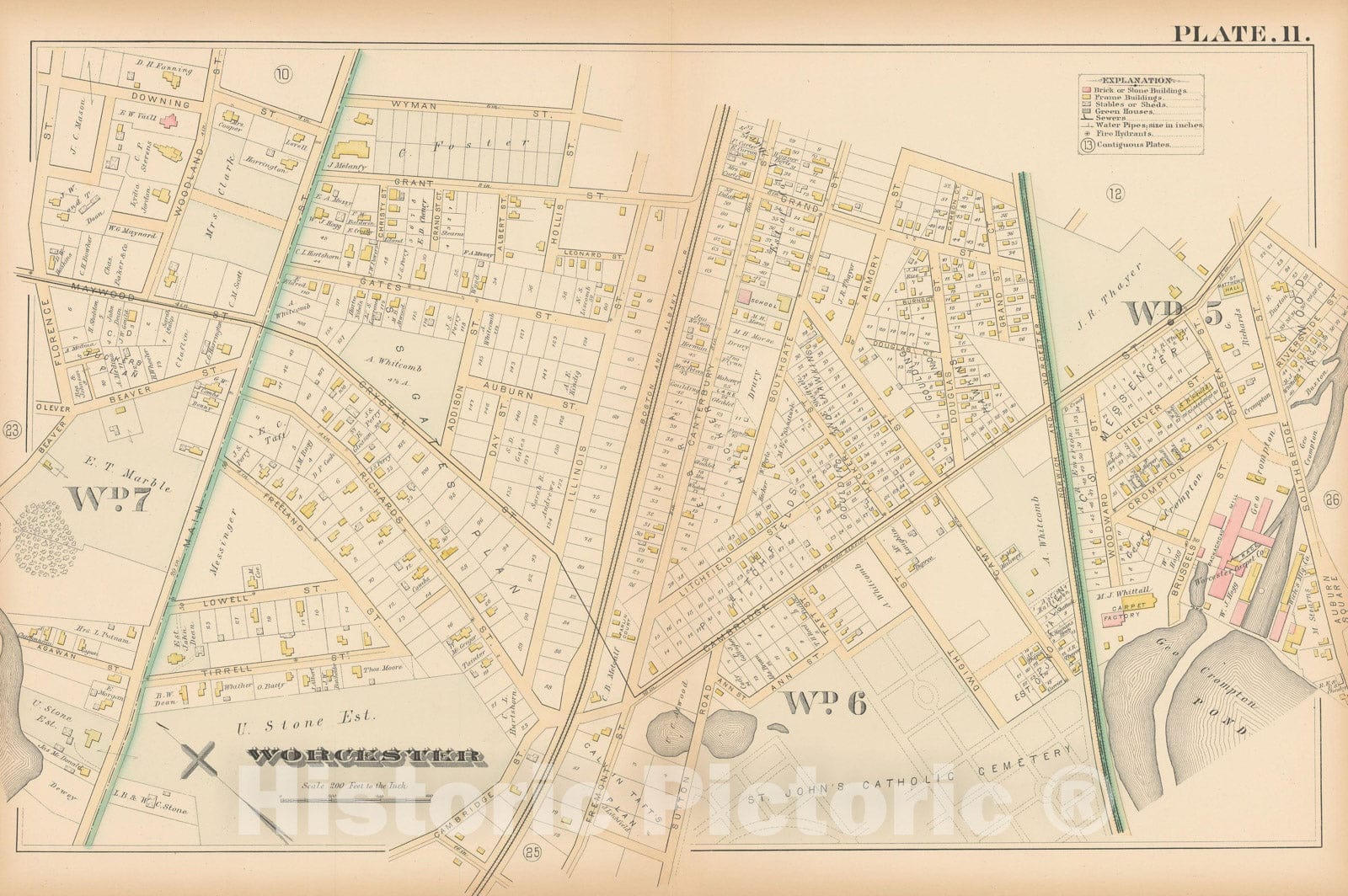 Historic Map : Atlas City of Worcester, MA, Worcester 1886 Plate 011 , Vintage Wall Art