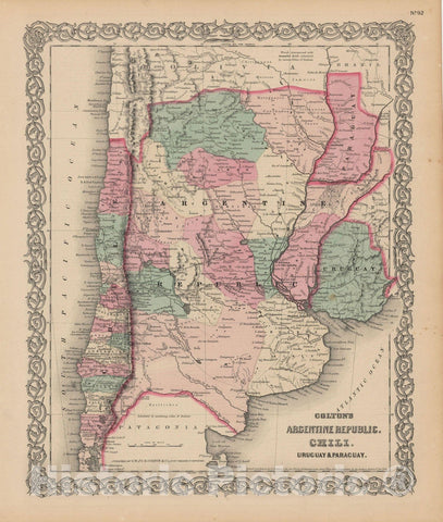 Historic Map : Argentina & Chile 1855 , Colton's Atlas World , Vintage Wall Art
