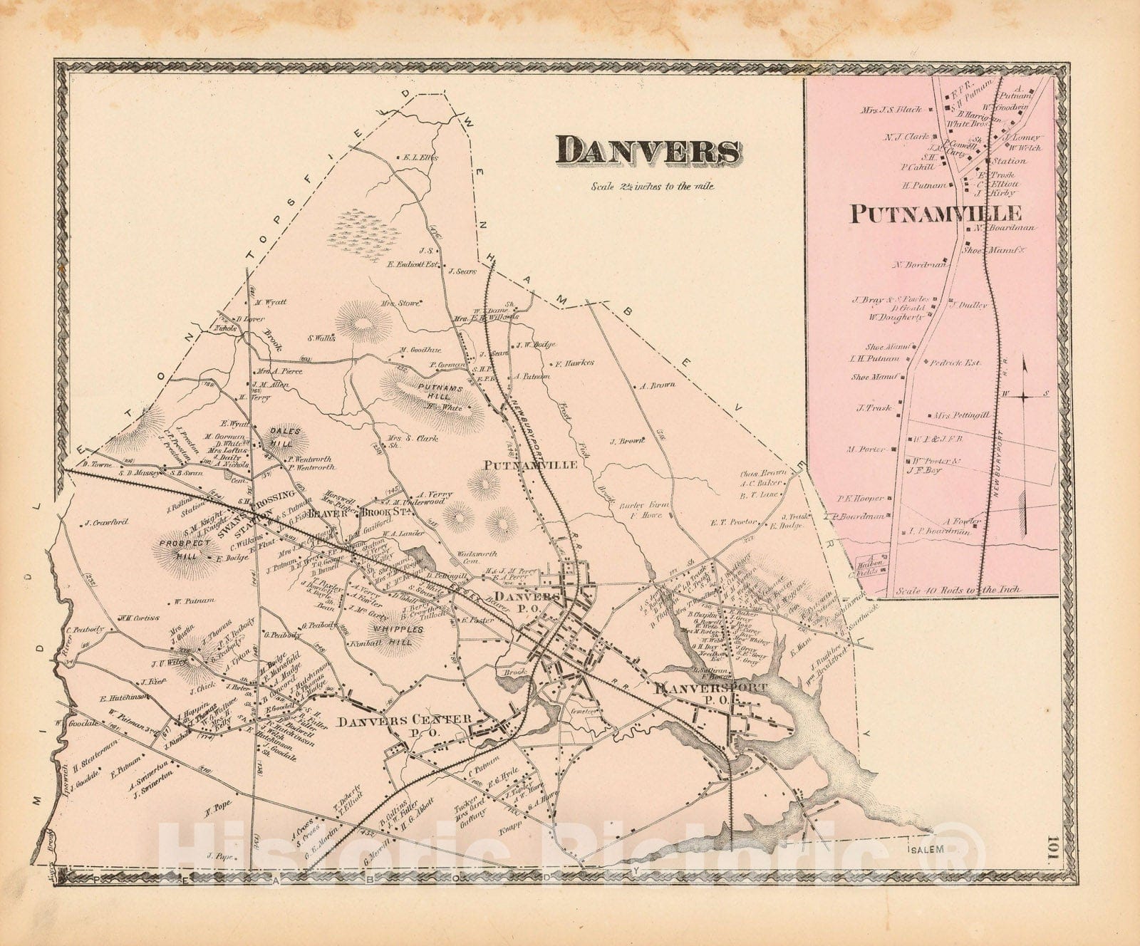 Danvers Map Historic Map : Atlas of Essex County Massachusetts, Danvers 1872 , v2 ...