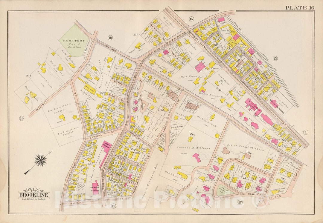 Historic Map : Atlas Town of Brookline, Brookline 1907 Plate 016 , Vintage Wall Art