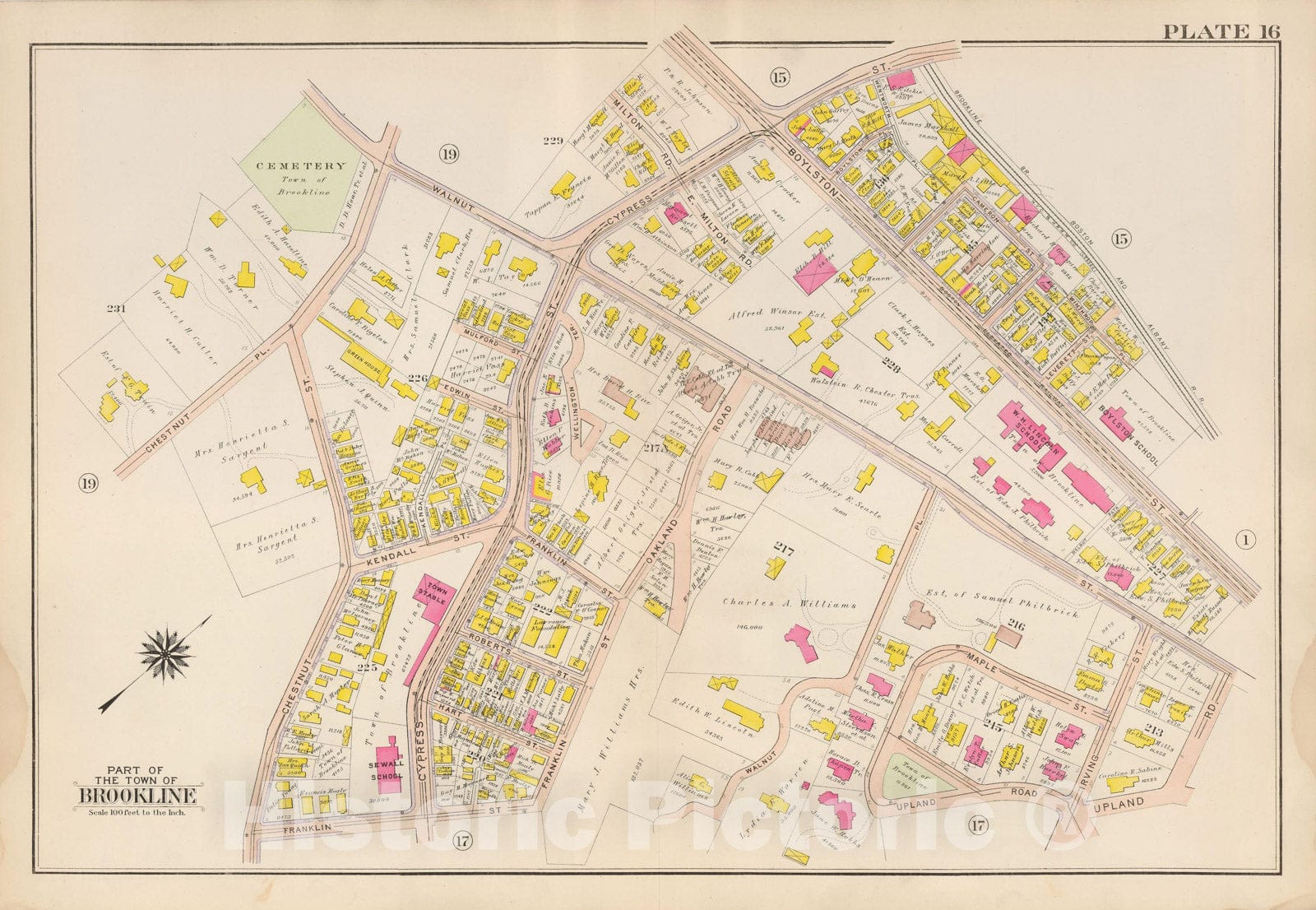 Historic Map : Atlas Town of Brookline, Brookline 1907 Plate 016 , Vintage Wall Art