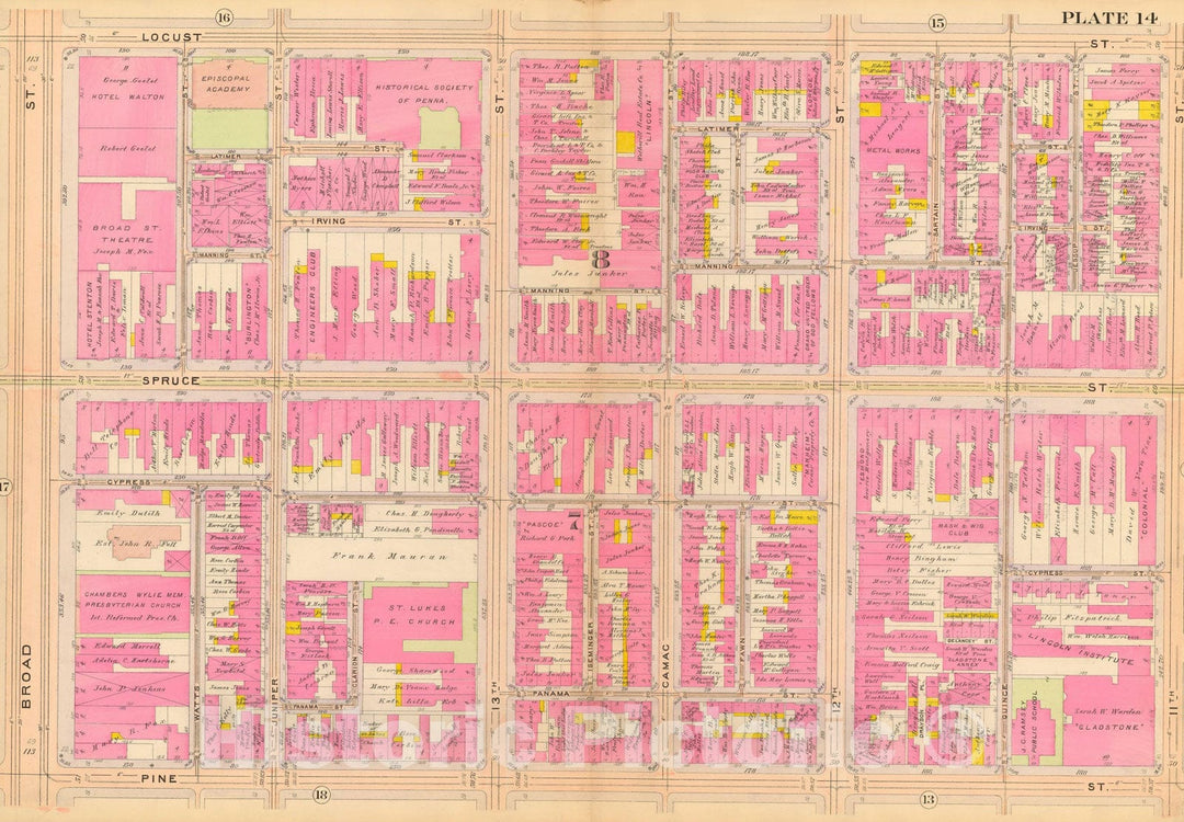 Historic Map : Philadelphia 1908 Plate 014 , Vintage Wall Art