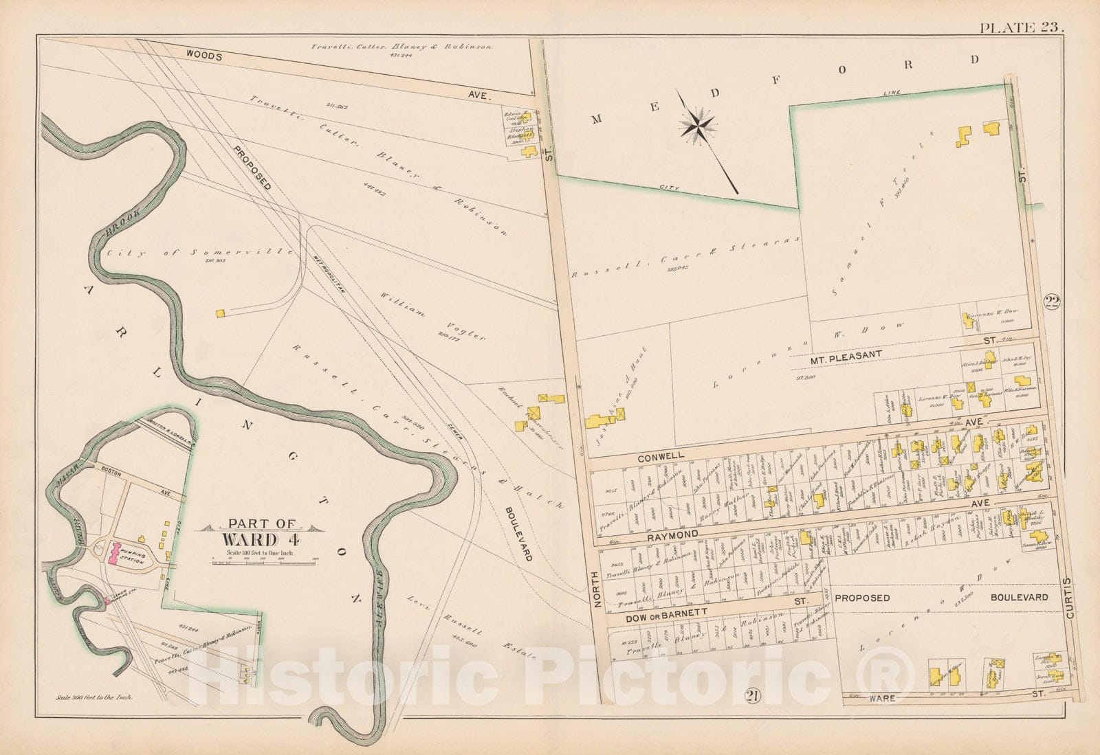 Historic Map : Atlas City of Somerville, Somerville 1895 Plate 023 , Vintage Wall Art