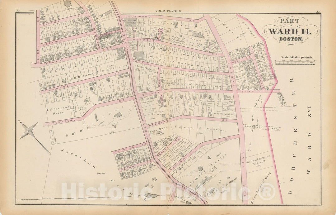 Historic Map : Atlas of County of Suffolk, MA Vol. 2nd, Roxbury 1873 Plate G , Vintage Wall Art