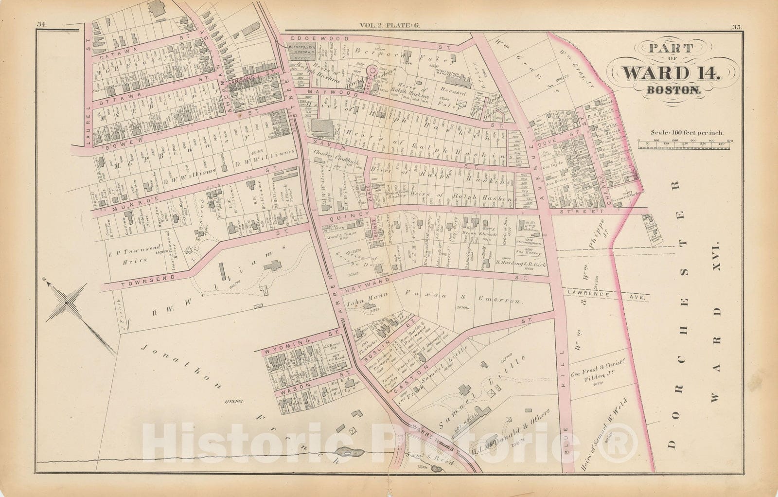 Historic Map : Atlas of County of Suffolk, MA Vol. 2nd, Roxbury 1873 Plate G , Vintage Wall Art