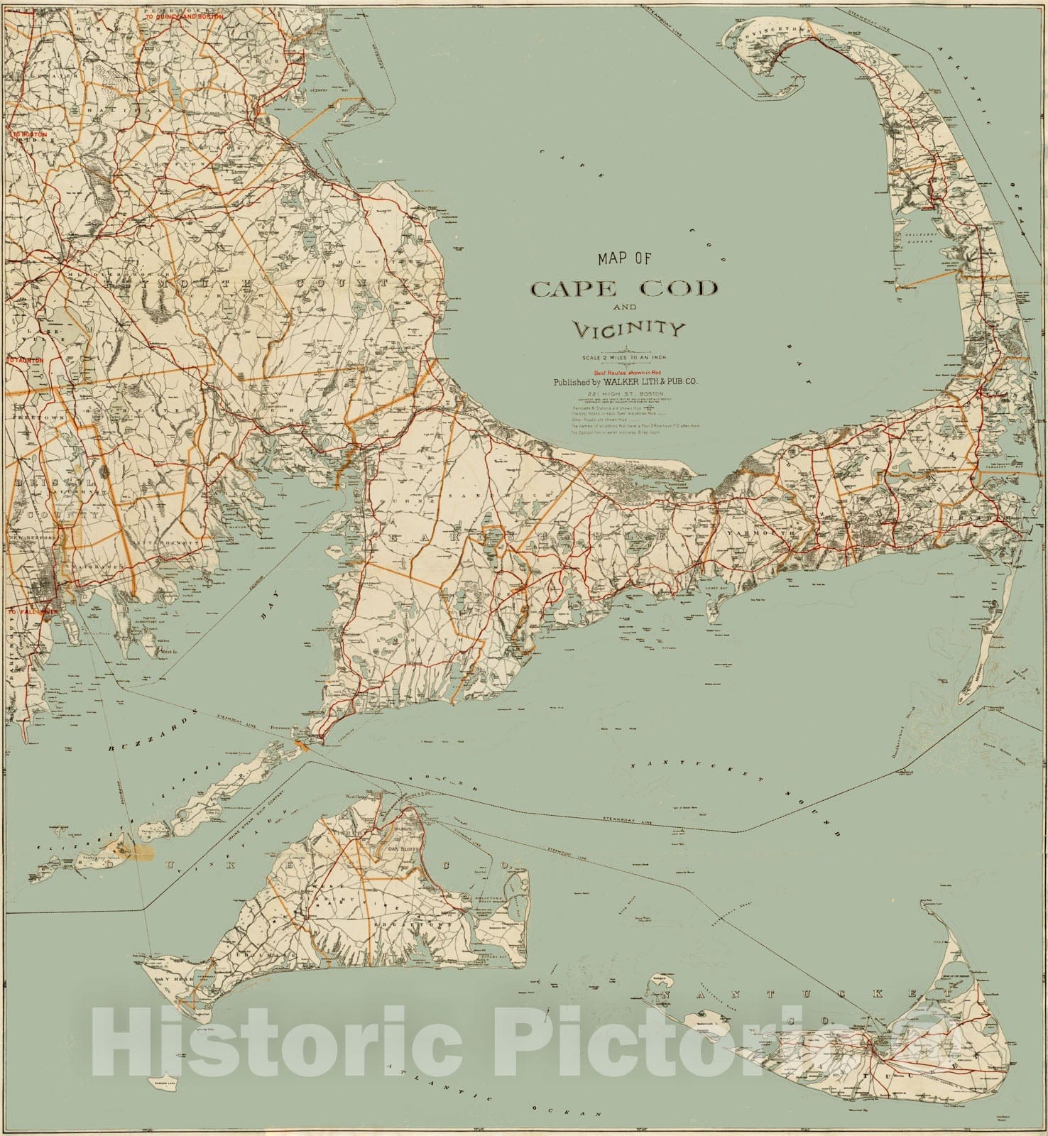 Historic Map : Cape Cod & Martha's Vineyard & Nantucket 1909 Century Atlas , Vintage Wall Art