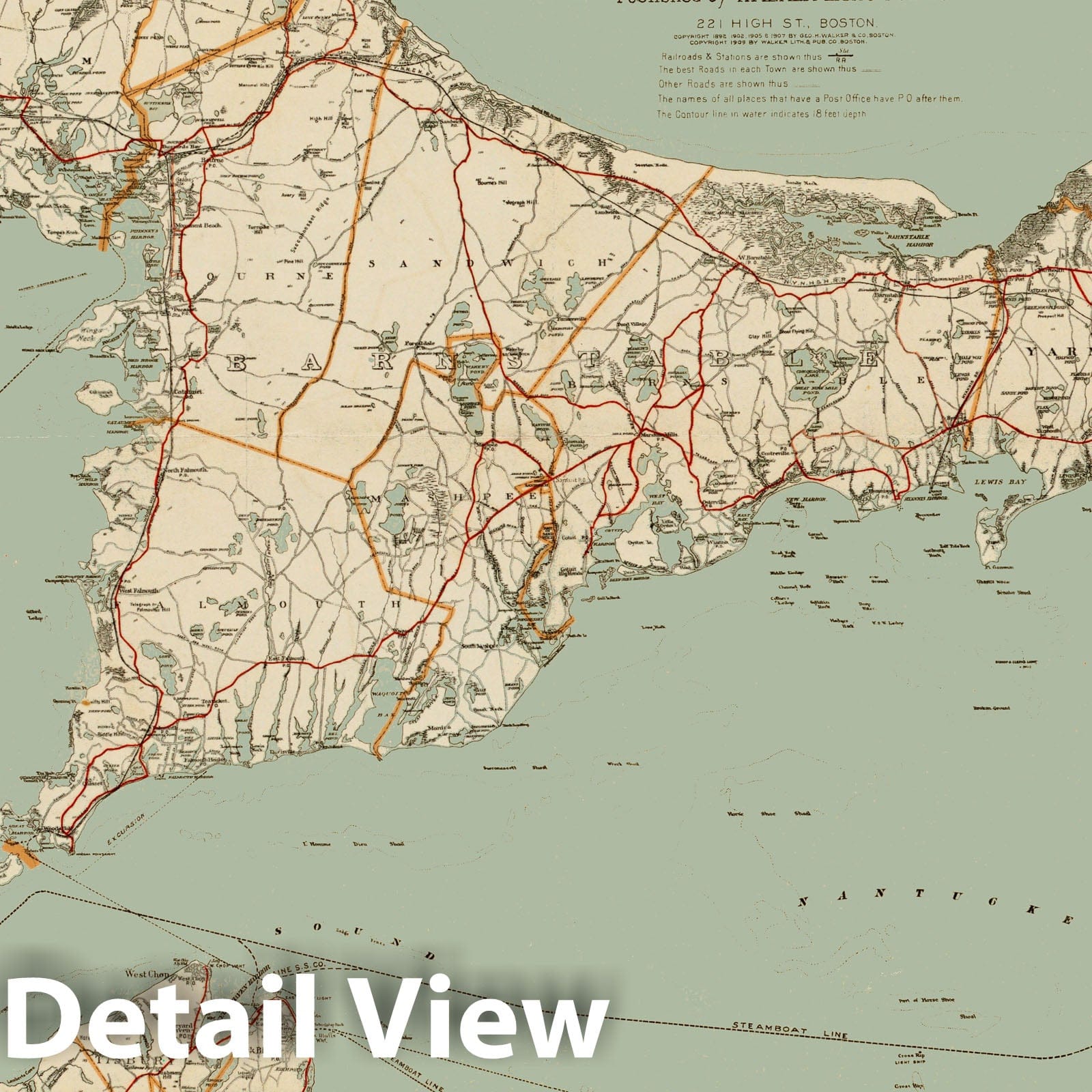 Historic Map : Cape Cod & Martha's Vineyard & Nantucket 1909 Century Atlas , Vintage Wall Art