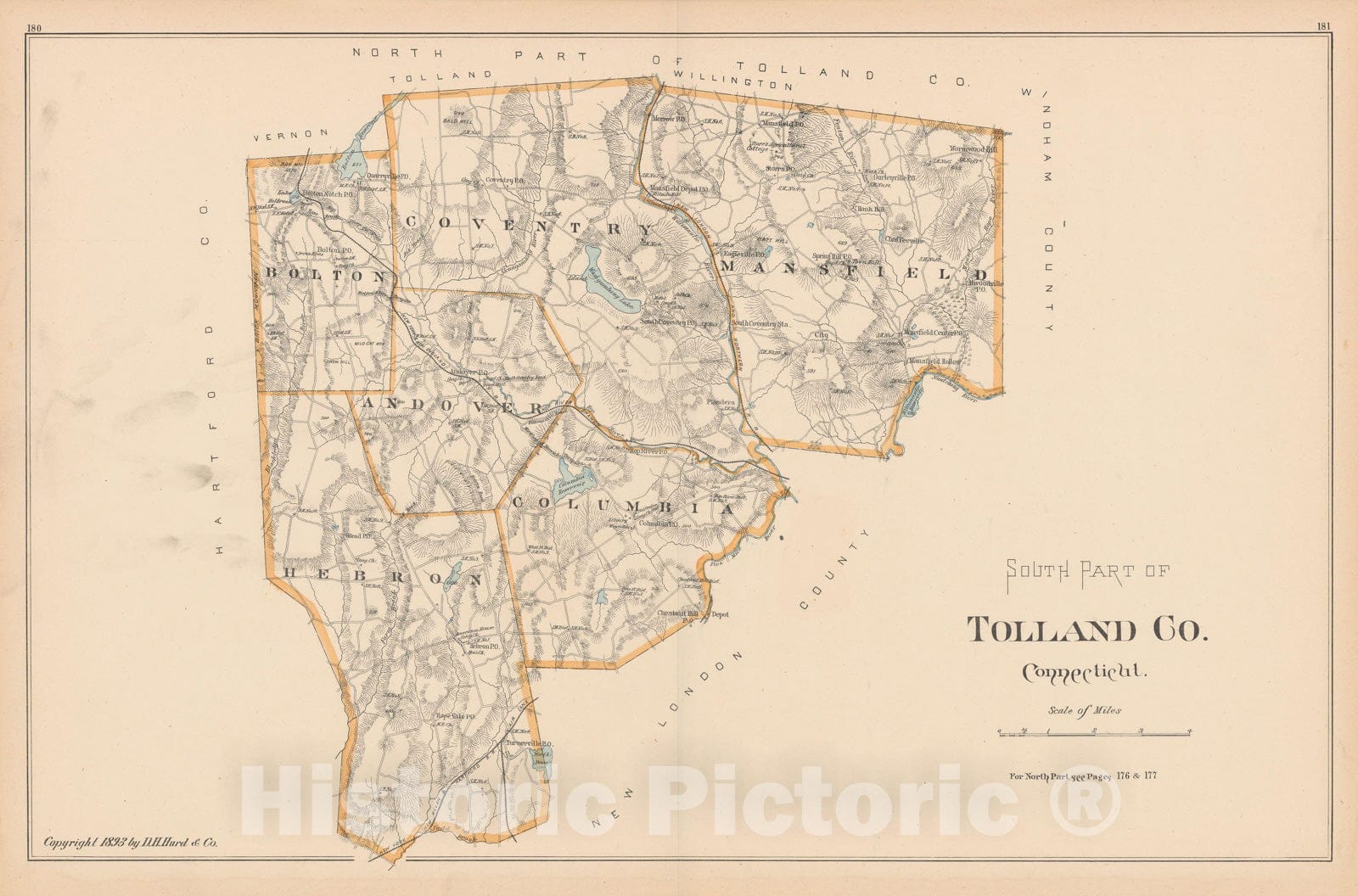 Historic Map : Tolland 1893 , Town and City Atlas State of Connecticut , v2, Vintage Wall Art