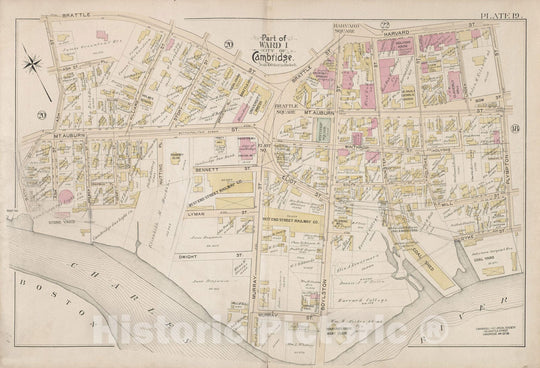 Historic Map : Atlas City of Cambridge, MA, Cambridge 1894 Plate 019 , Vintage Wall Art
