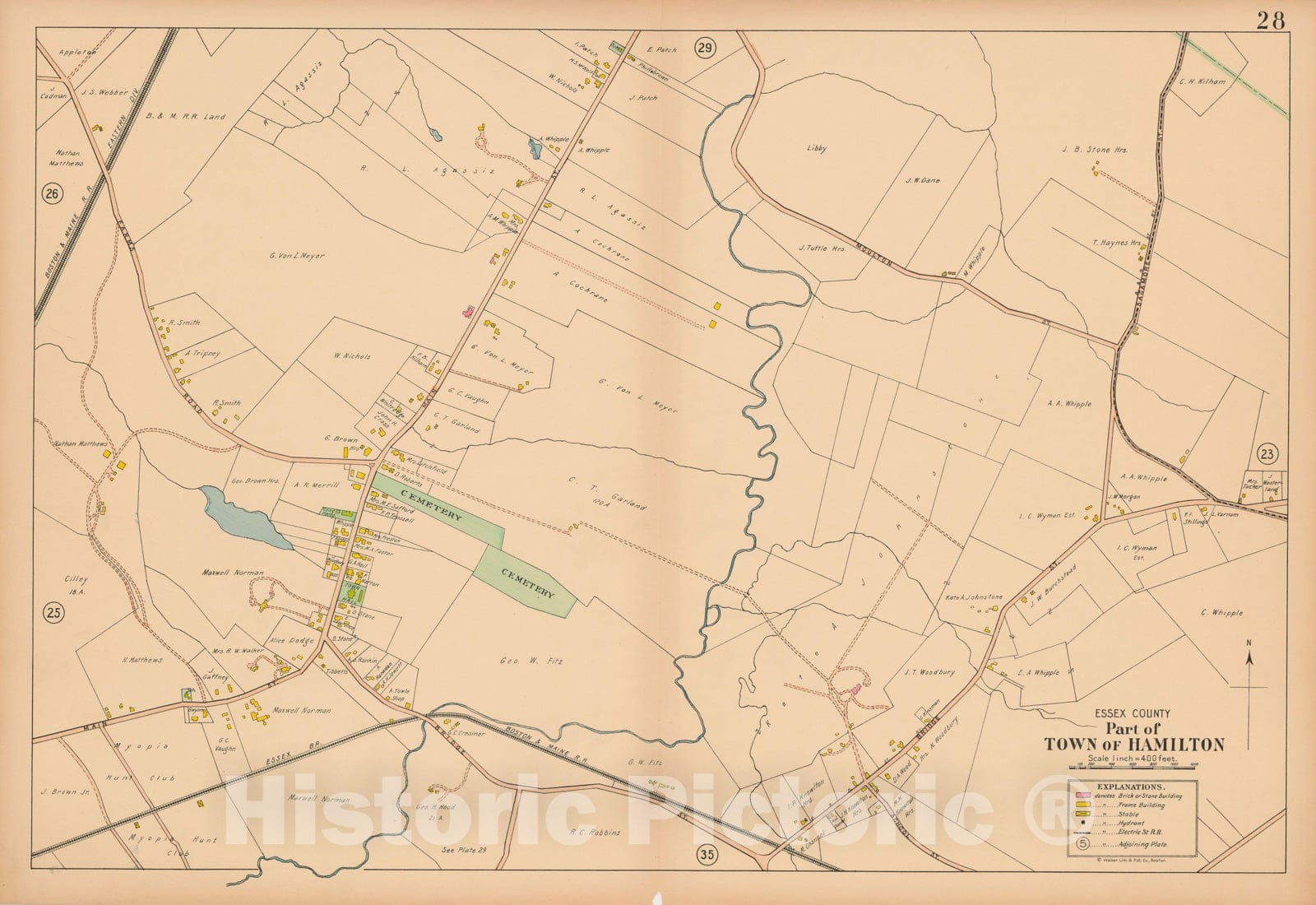 Historic Map : Atlas Towns of Topsfield, Ipswich, Essex, Hamilton and Wenham, Essex County, MA, Hamilton 1910 Plate 028 , Vintage Wall Art