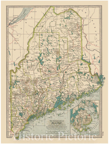 Historic Map : Maine 1897 , The Century Atlas World , Vintage Wall Art