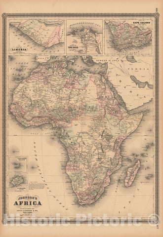 Historic Map : Africa 1864 , Johnson's Atlas World , Vintage Wall Art