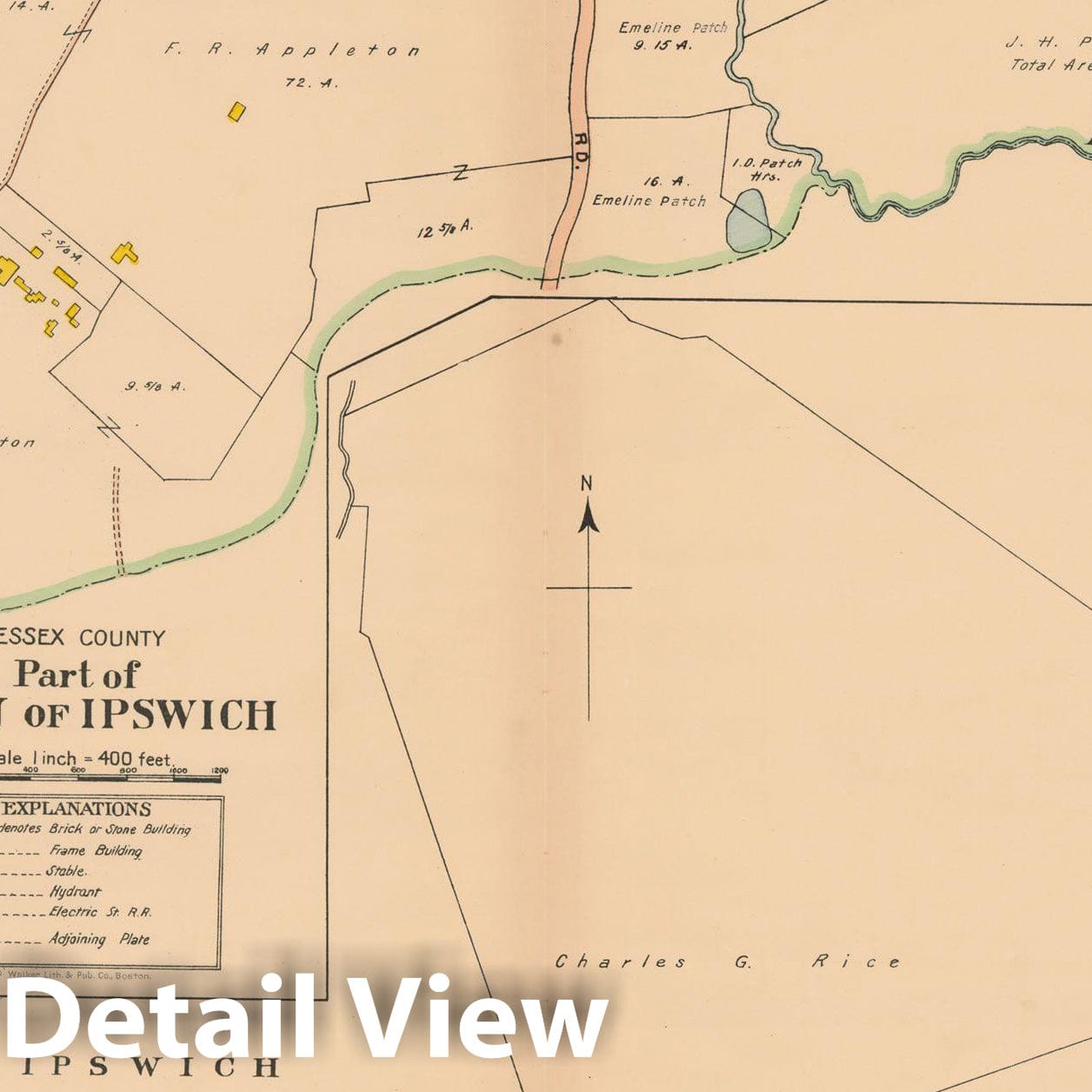 Historic Map : Atlas Towns of Topsfield, Ipswich, Essex, Hamilton and Wenham, Essex County, MA, Ipswich 1910 Plate 017 , Vintage Wall Art