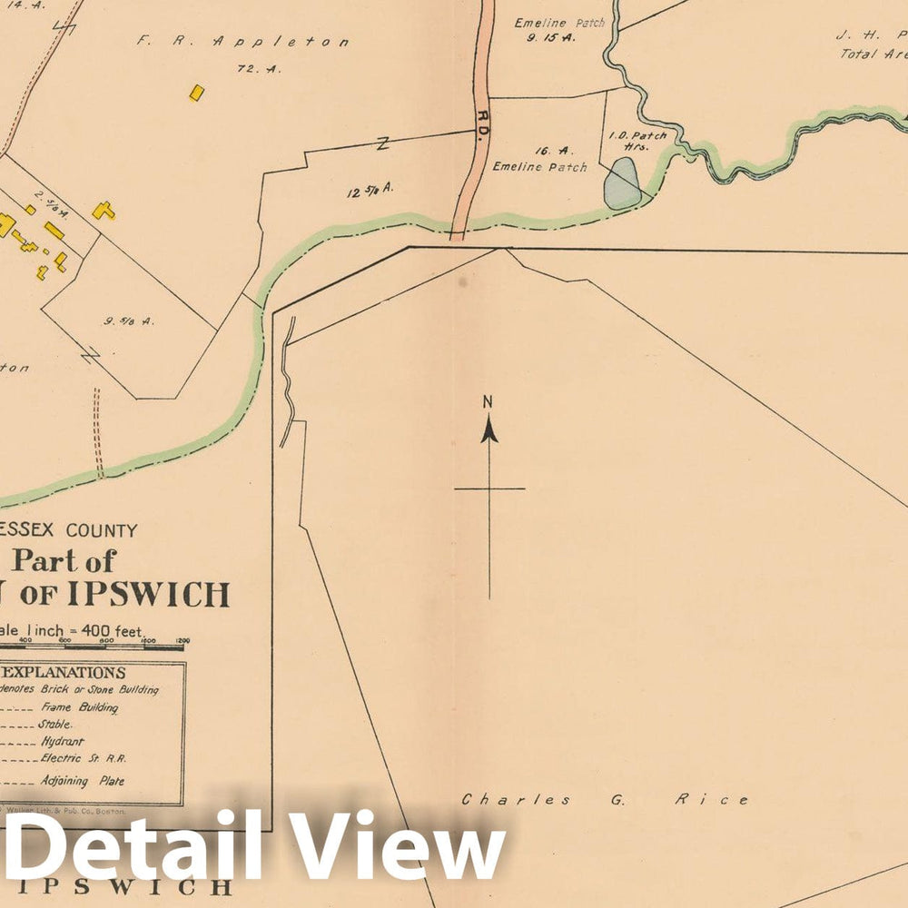 Historic Map : Atlas Towns of Topsfield, Ipswich, Essex, Hamilton and Wenham, Essex County, MA, Ipswich 1910 Plate 017 , Vintage Wall Art