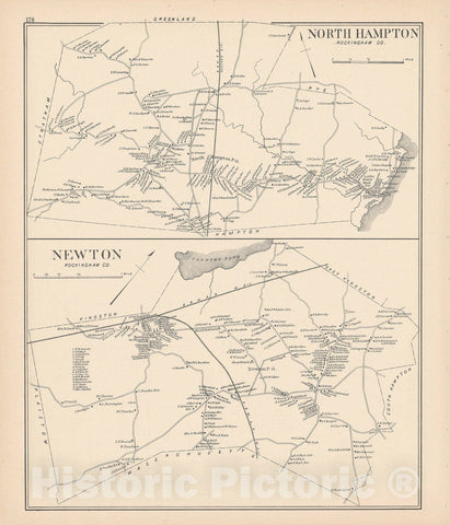 Historic Map : Newton & North Hampton 1892 , Town and City Atlas State of New Hampshire , Vintage Wall Art