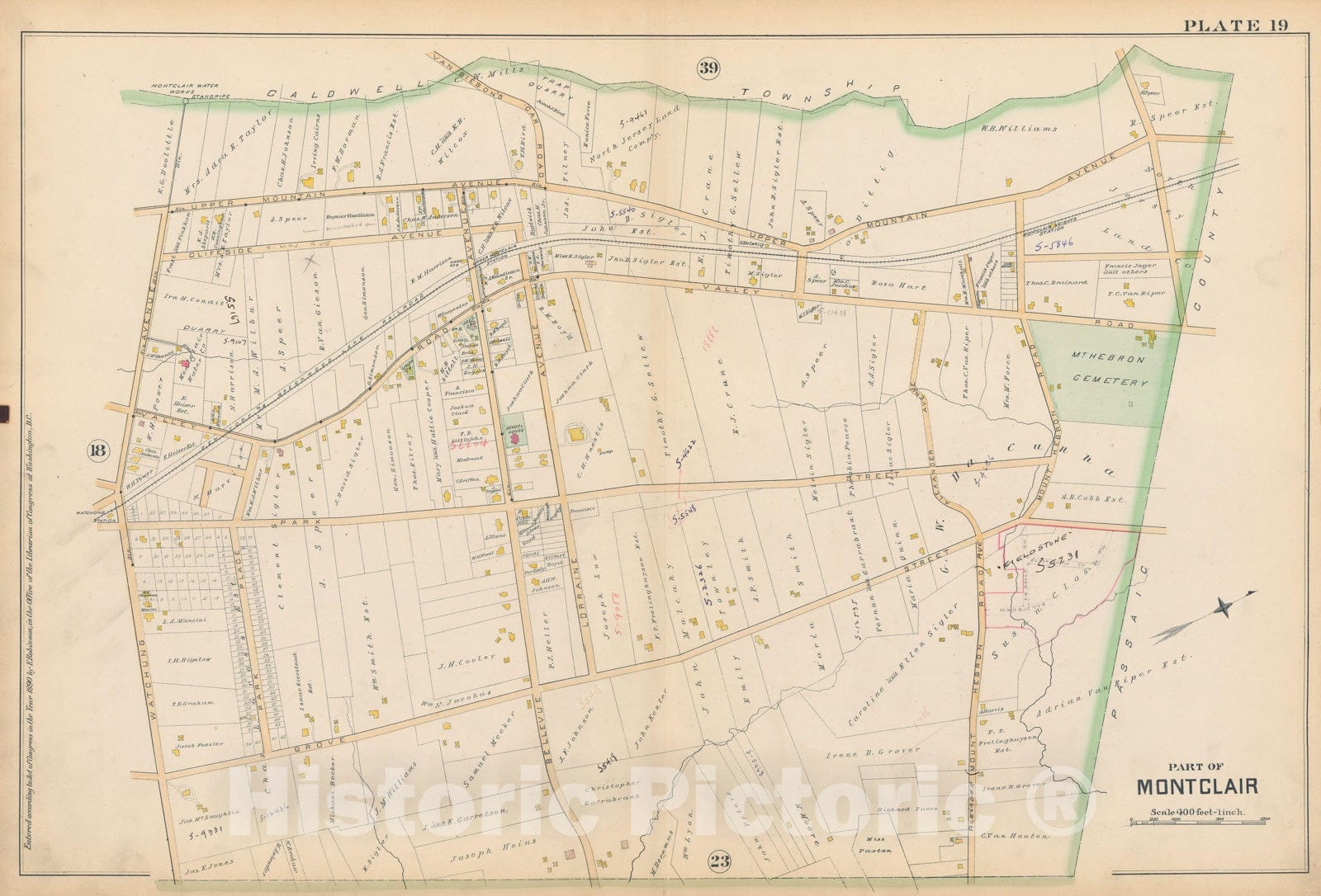 Historic Map : Atlas of Essex County, New Jersey, Montclair 1890 Plate 019 , Vintage Wall Art