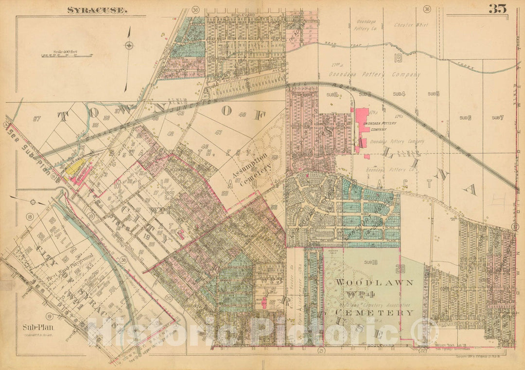 Historic Map : Atlas City of Syracuse, NY and Suburbs, Syracuse 1924 Plate 035 , Vintage Wall Art