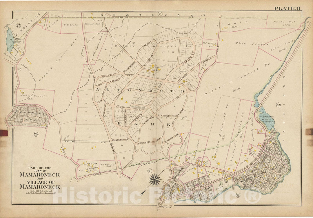 Historic Map : Atlas of Westchester County, NY, Vol. 1, Mamaroneck 1910 Plate 031 , Vintage Wall Art