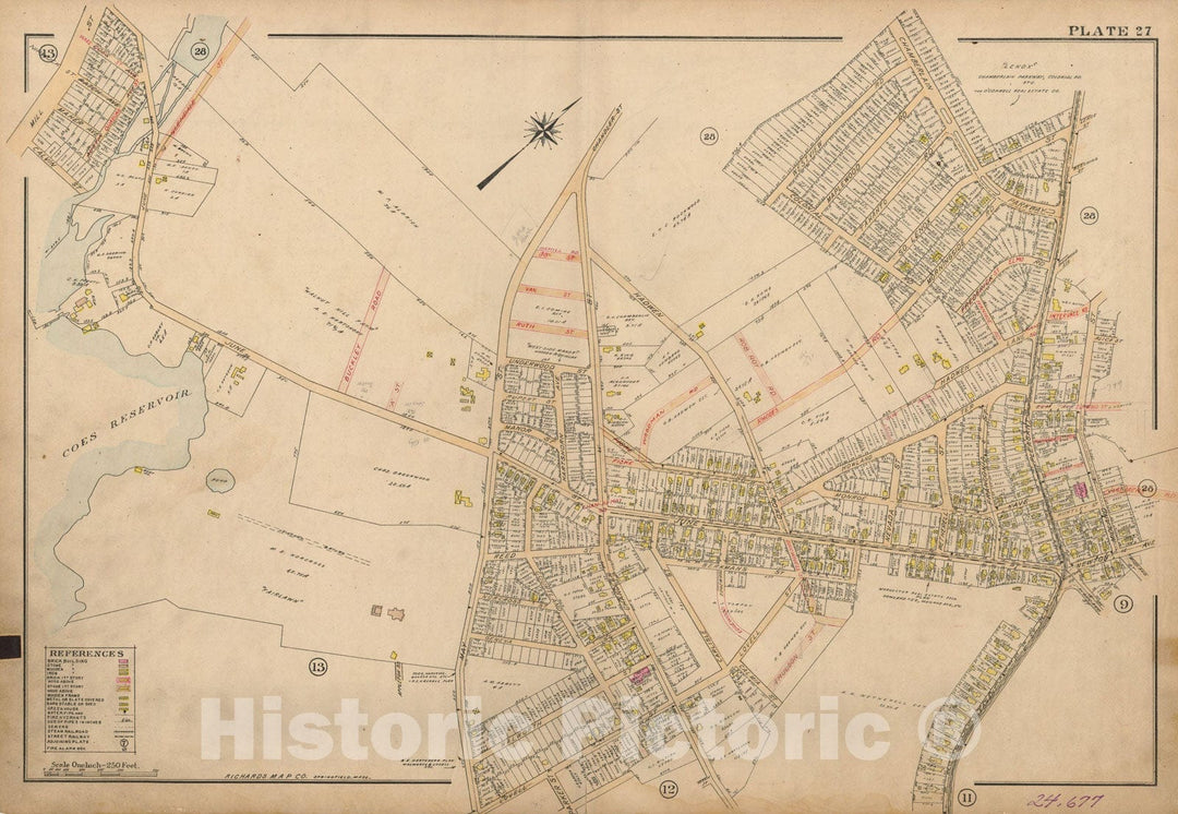 Historic Map : Atlas City of Worcester, Worcester 1911 Plate 027 , Vintage Wall Art