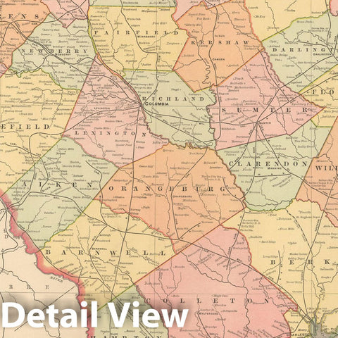 Historic Map : United States Maps, South Carolina 1894 , Vintage Wall Art