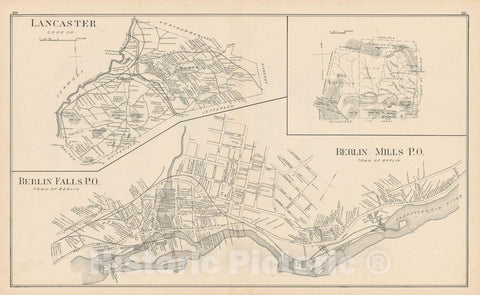 Historic Map : Berlin & Lancaster 1892 , Town and City Atlas State of New Hampshire , Vintage Wall Art