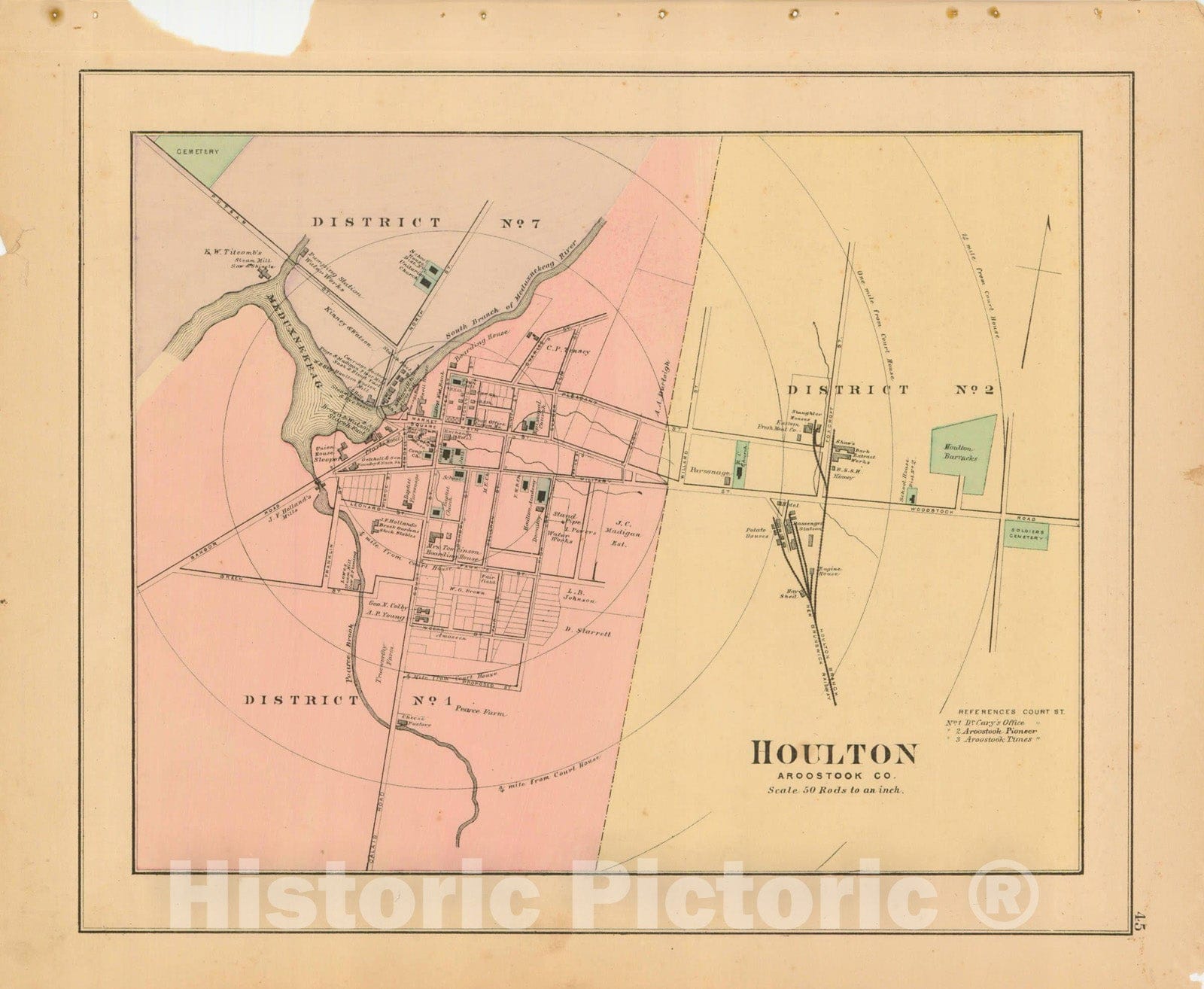Historic Map : Atlas State of Maine, Houlton 1894-95 , Vintage Wall Art
