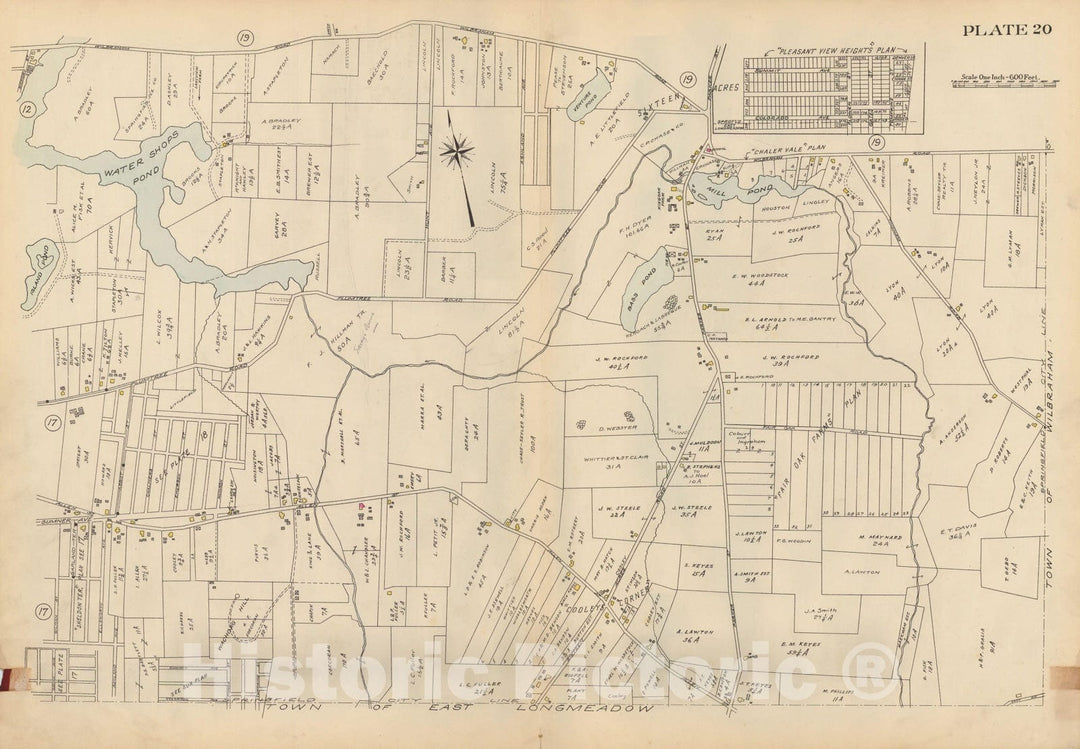 Historic Map : Atlas City of Springfield and the Town of Longmeadow 1920 Plate 020 , Vintage Wall Art