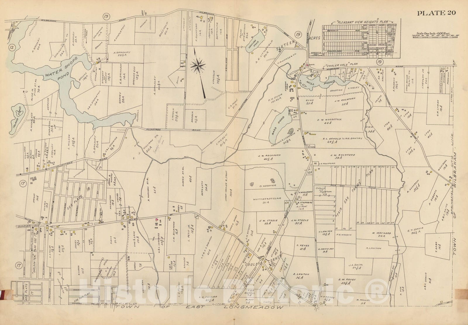 Historic Map : Atlas City of Springfield and the Town of Longmeadow 1920 Plate 020 , Vintage Wall Art