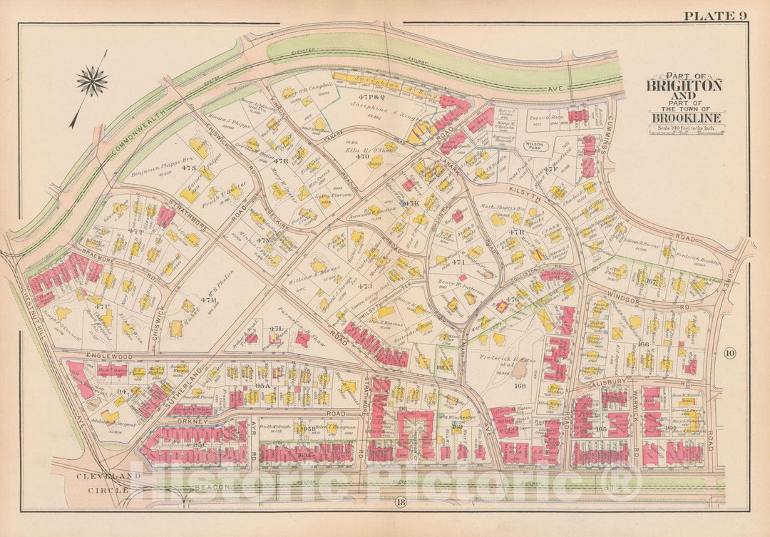 Historic Map : Atlas Town of Brookline, Brookline 1919 Plate 009 , Vintage Wall Art