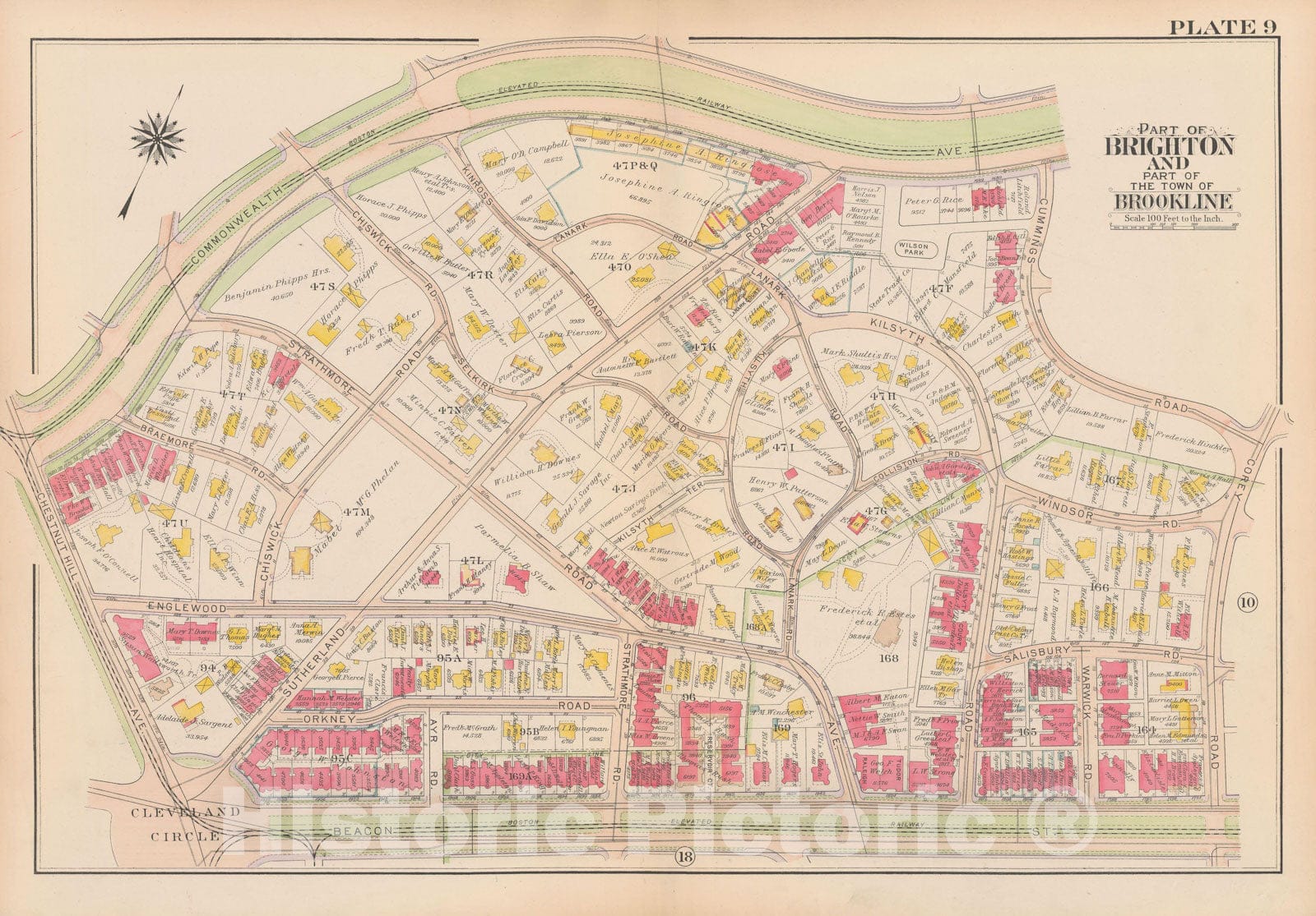 Historic Map : Atlas Town of Brookline, Brookline 1919 Plate 009 , Vintage Wall Art