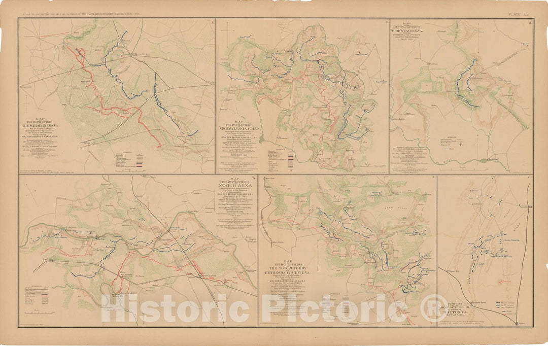 Historic Map : Civil War Atlas of the Union and Confederate Armies, Battles in GA & VA 1895 , Vintage Wall Art