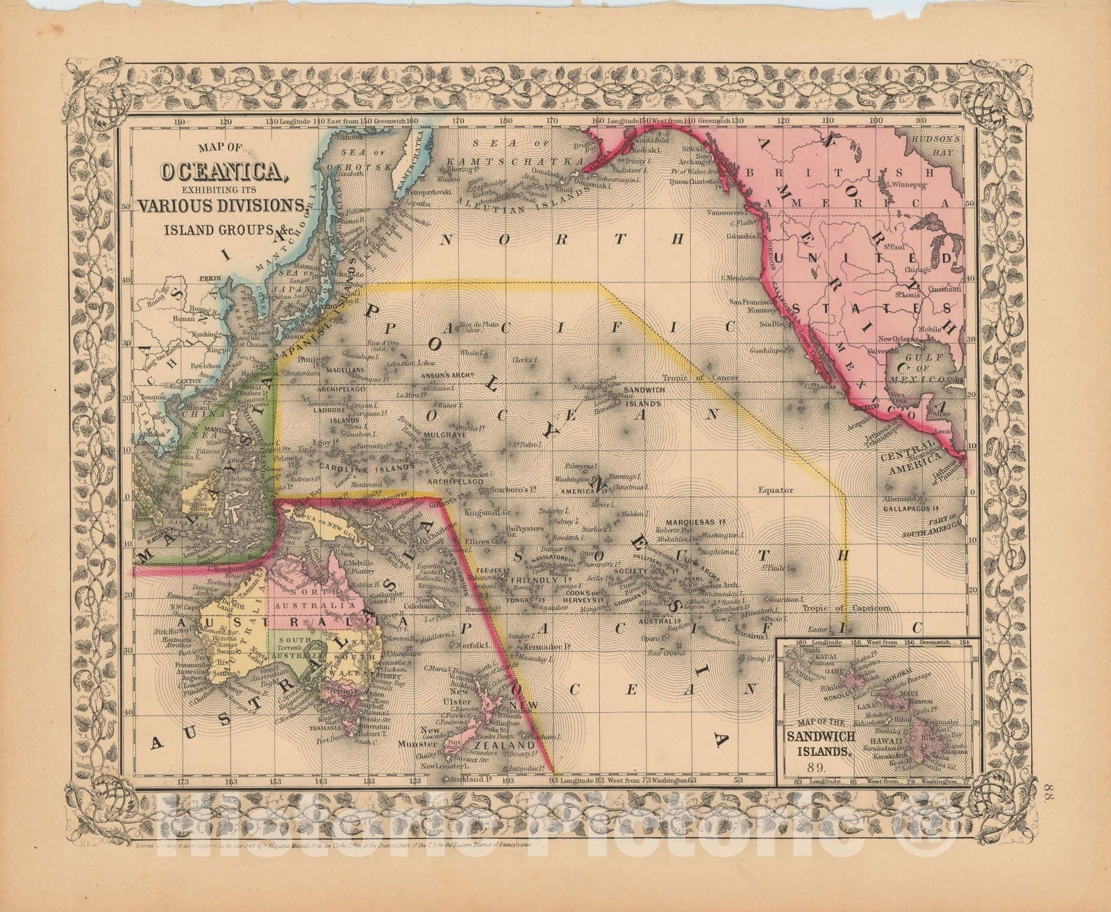 Historic Map : Australia & Polynesia & Malaysia 1867 , New General Atlas , Vintage Wall Art