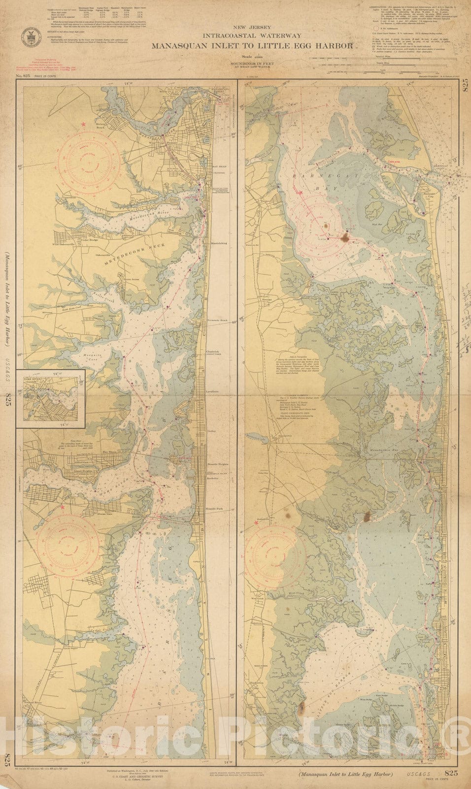 Historic Map : Coastal Charts - New Jersey Intracoastal: Manasquan to Little Egg 1950 , Vintage Wall Art