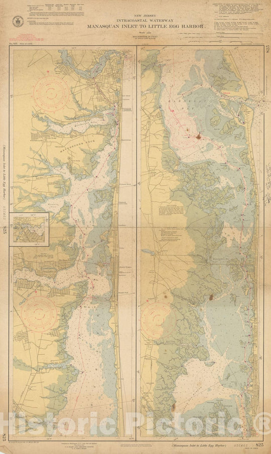 Historic Map : Coastal Charts - New Jersey Intracoastal: Manasquan to Little Egg 1950 , Vintage Wall Art