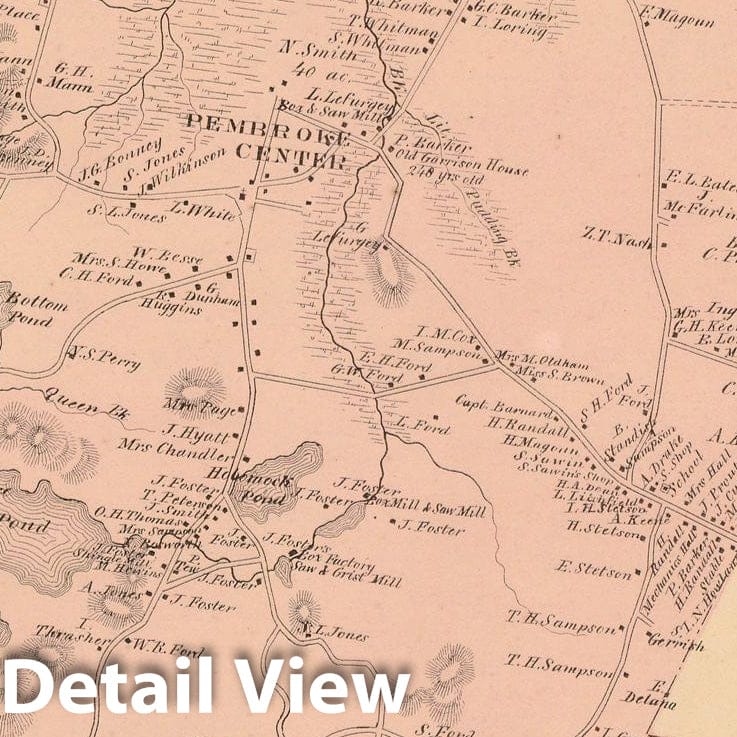 Historic Map : Atlas of Plymouth County Massachusetts, Pembroke 1879 , Vintage Wall Art