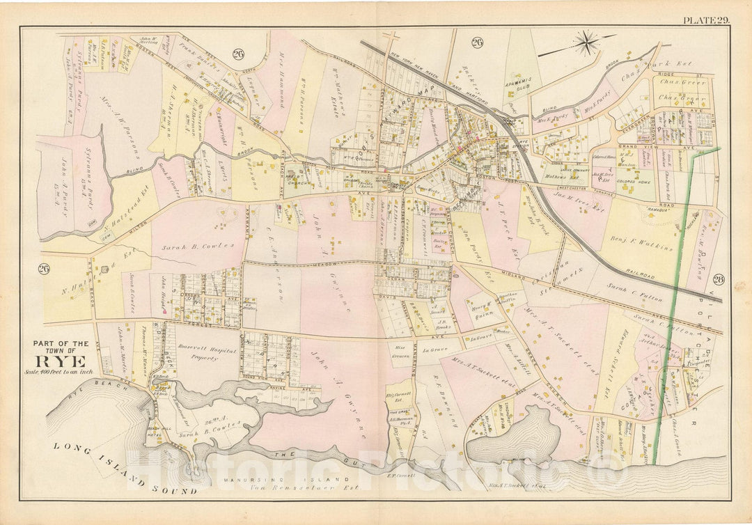 Historic Map : Atlas of Westchester County, Rye 1901 Plate 029 , Vintage Wall Art