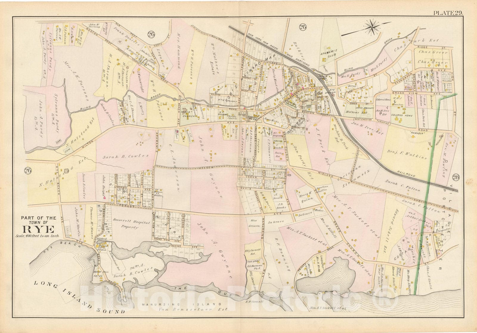 Historic Map : Atlas of Westchester County, Rye 1901 Plate 029 , Vintage Wall Art