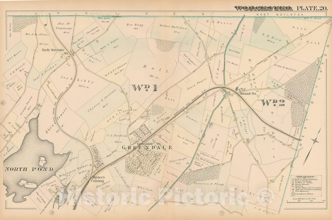 Historic Map : Atlas City of Worcester, MA, Worcester 1886 Plate 020 , Vintage Wall Art