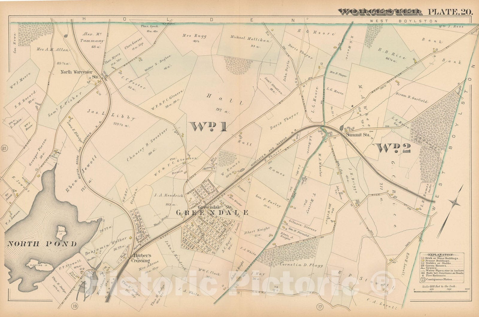Historic Map : Atlas City of Worcester, MA, Worcester 1886 Plate 020 , Vintage Wall Art